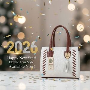 White Cognac Brown Cross Stitch Embossed Tooled Artisan LEATHER Hobo Bag Purse